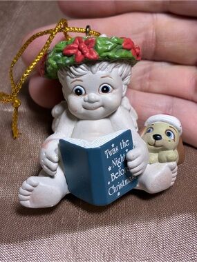 Dreamcycles White Cherub CHRISTMAS Holiday Ornament - with a puppy